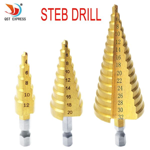 

Tools 4-12 4-20mm 4-32mm Metric Spiral Flute Step HSS Steel 4241 Cone Titanium Coated Drill Bits Tool Set Hole Cutter