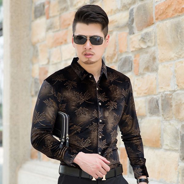 autumn mens fashion printing pattern long sleeve gold velvet dress shirt, White;black
autumn mens fashion printing pattern long sleeve gold velvet dress shirt, White;black