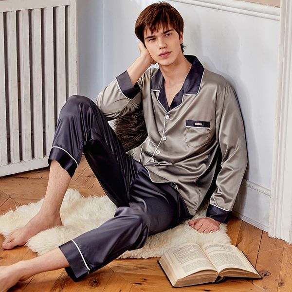 brand spring autumn satin silk pajamas set men cardigan ice silk long-sleeved pants sleepwear pijama male casal home loungewear, Black;brown
brand spring autumn satin silk pajamas set men cardigan ice silk long-sleeved pants sleepwear pijama male casal home loungewear, Black;brown