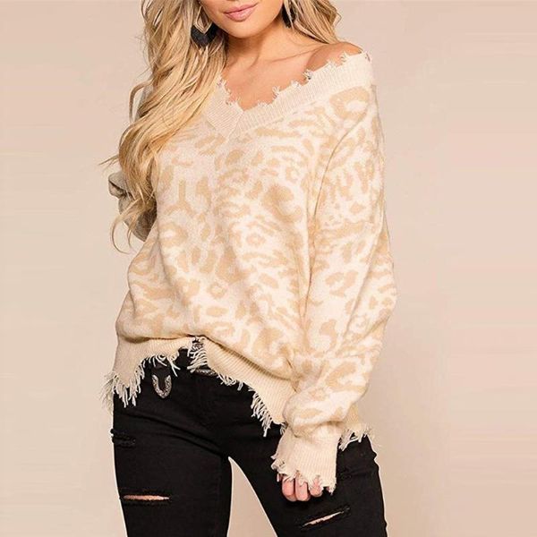 autumn women's leopard print ripped sweater v neck distressed knit pullover fashion simplicity jumper top, White;black
autumn women's leopard print ripped sweater v neck distressed knit pullover fashion simplicity jumper top, White;black