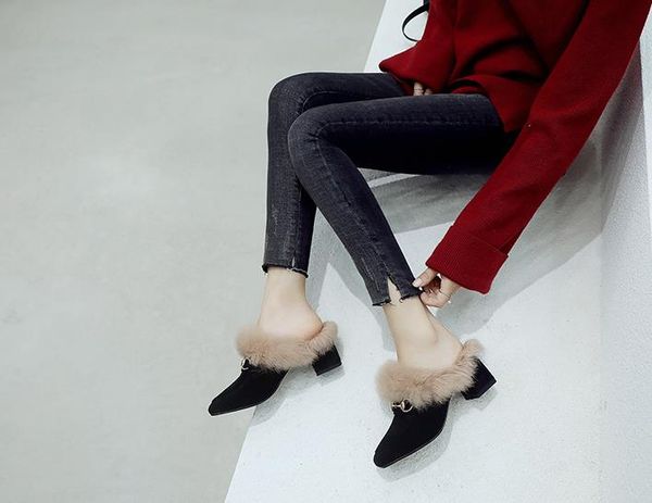 hairy shoes female 2019 new wild thick with high heel autumn and winter wear net red lazy baotou half slippers, Black
hairy shoes female 2019 new wild thick with high heel autumn and winter wear net red lazy baotou half slippers, Black