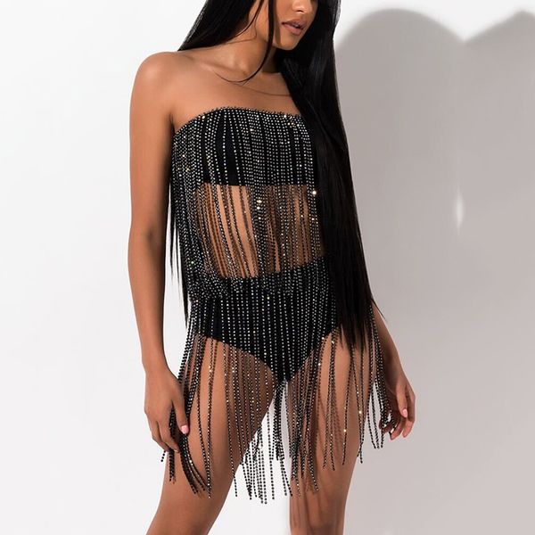 two piece dress shiny rhinestones tassel set strapless backless crop elastic waist panty summer party clubwear 2 pcs outfits, White
two piece dress shiny rhinestones tassel set strapless backless crop elastic waist panty summer party clubwear 2 pcs outfits, White