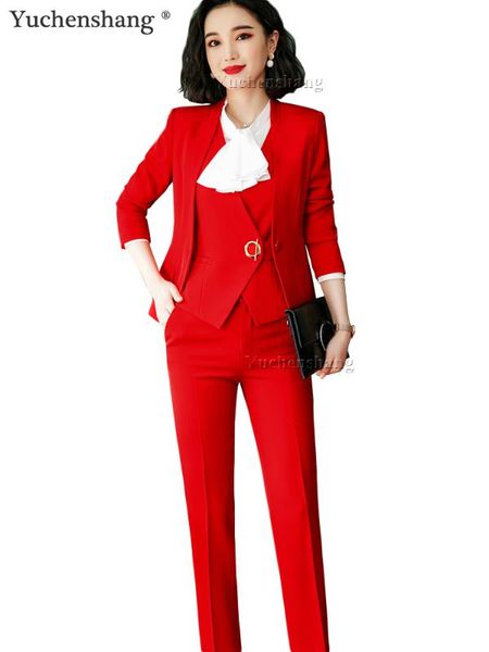 business work career women pant suits red ruffle v-neck one button blazer vest and pant 3 piece set for fall autumn winter, White;black
business work career women pant suits red ruffle v-neck one button blazer vest and pant 3 piece set for fall autumn winter, White;black