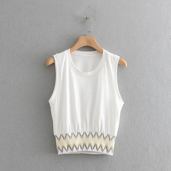 9721 in the summer of 2020 the new european and american wind pure color thread sleeveless round collar stretch t-shirt, White
9721 in the summer of 2020 the new european and american wind pure color thread sleeveless round collar stretch t-shirt, White
