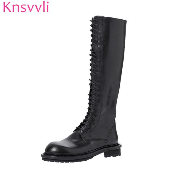 new motorcycle boots woman round toe cross lace up black genuine leather botas mujer british style flat heel knee high boots
new motorcycle boots woman round toe cross lace up black genuine leather botas mujer british style flat heel knee high boots