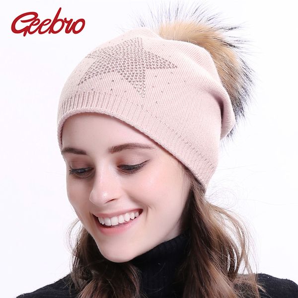 geebro women's cashmere beanie hat with raccoon fur pompom winter knitted warm slouchy beanie female star rhinestones skullies, Blue;gray
geebro women's cashmere beanie hat with raccoon fur pompom winter knitted warm slouchy beanie female star rhinestones skullies, Blue;gray