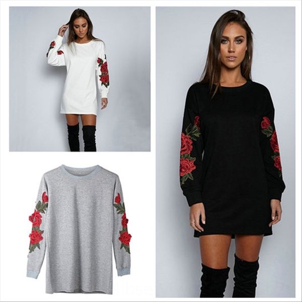 s-3xl style three-dimensional flower embroidery round collar long embroidered sweater sleeve sweater women's top, White
s-3xl style three-dimensional flower embroidery round collar long embroidered sweater sleeve sweater women's top, White