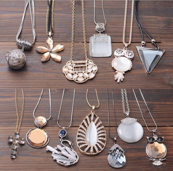 10pcs/iot mix style long sweater chain crystal necklaces pendants for craft jewelry gift ne01, Silver
10pcs/iot mix style long sweater chain crystal necklaces pendants for craft jewelry gift ne01, Silver