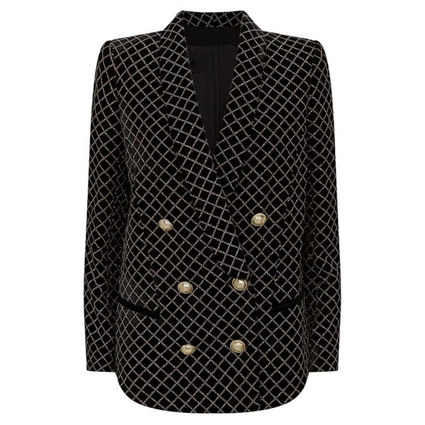 2019 autumn and winter coat classic metal buckle shiny gold plaid velvet suit, White;black
2019 autumn and winter coat classic metal buckle shiny gold plaid velvet suit, White;black