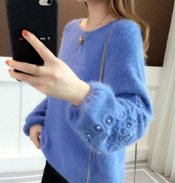 women's new lantern sleeve crew neck loose crop sweater pearl beading knitted pullover jumper solid color korean knit k9002, White;black
women's new lantern sleeve crew neck loose crop sweater pearl beading knitted pullover jumper solid color korean knit k9002, White;black