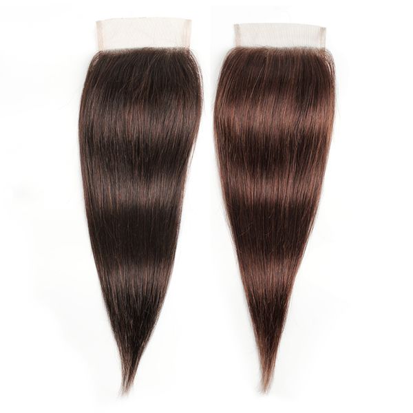 

4x4 lace closure brazilian virgin human hair brown color #2 #4 peruvian indian malaysian straight hair 8-20 inch 100% remy hair closure, Black;brown