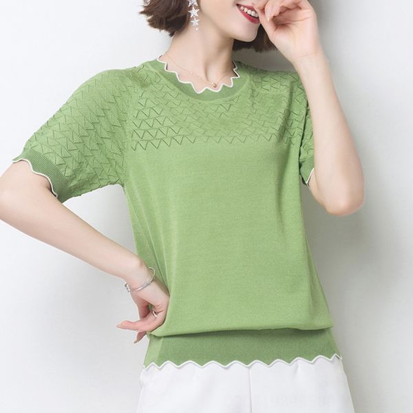 short-sleeved t-shirt women's 2020 summer slim western style loose ice silk base knitted t-shirt sweater sweater, White
short-sleeved t-shirt women's 2020 summer slim western style loose ice silk base knitted t-shirt sweater sweater, White