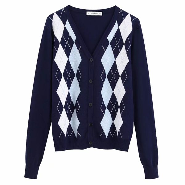 2019 autumn women vintage englan style geometric pattern cardigan sweater ladies v neck long sleeve casual slim sweaters s109, White
2019 autumn women vintage englan style geometric pattern cardigan sweater ladies v neck long sleeve casual slim sweaters s109, White
