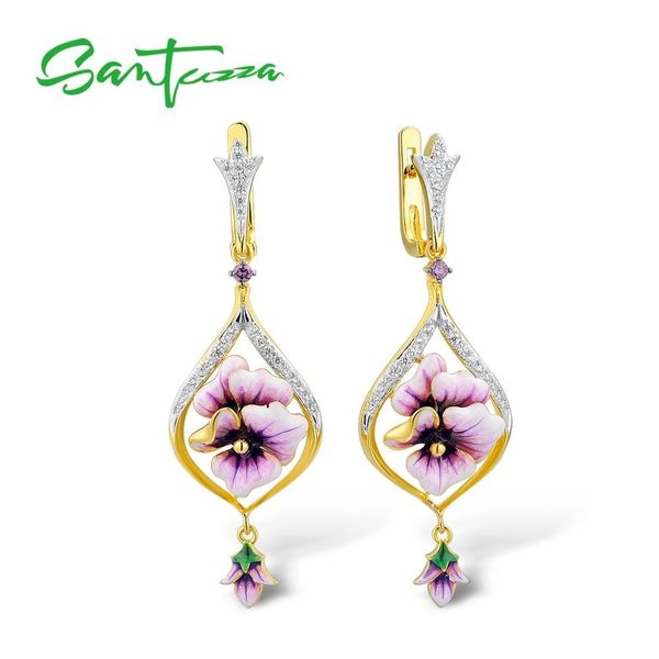 santuzza silver earrings for women pure 925 sterling silver pink flowers drop earrings gift wedding fine jewelry handmade enamel cj191128, Golden
santuzza silver earrings for women pure 925 sterling silver pink flowers drop earrings gift wedding fine jewelry handmade enamel cj191128, Golden