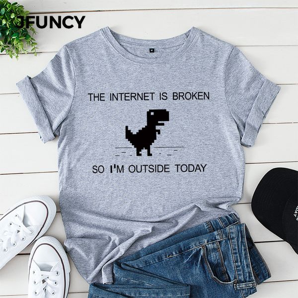 women's t-shirt jfuncy 100% cotton summer tshirt internet broken printed shirts plus size short sleeve casual female tees, White
women's t-shirt jfuncy 100% cotton summer tshirt internet broken printed shirts plus size short sleeve casual female tees, White