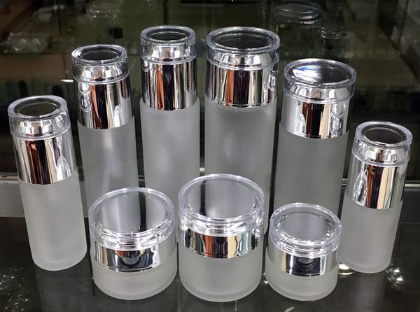 empty refillable frosted glass pump spray bottle ideal for lotion essential oil, cream jars travel small container with bright silver lid
empty refillable frosted glass pump spray bottle ideal for lotion essential oil, cream jars travel small container with bright silver lid