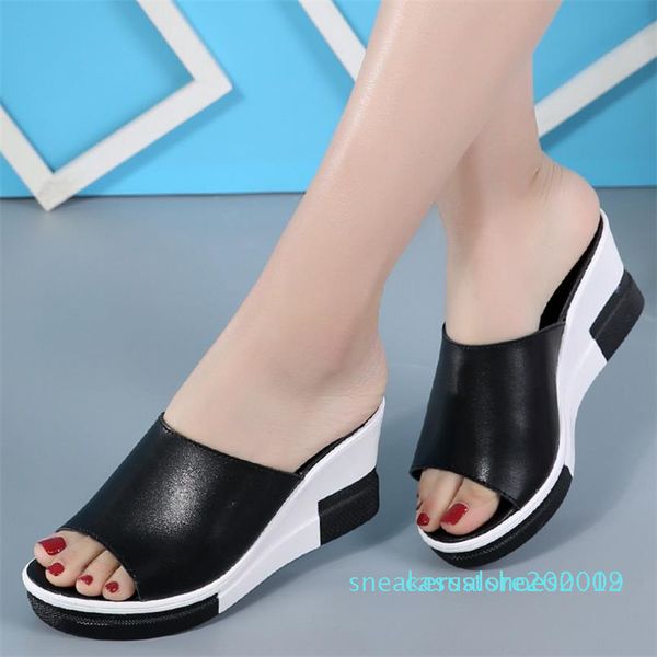 2019 summer leather wedges women slippers thick-soled platform sandals sandals women word mujer s09, Black
2019 summer leather wedges women slippers thick-soled platform sandals sandals women word mujer s09, Black