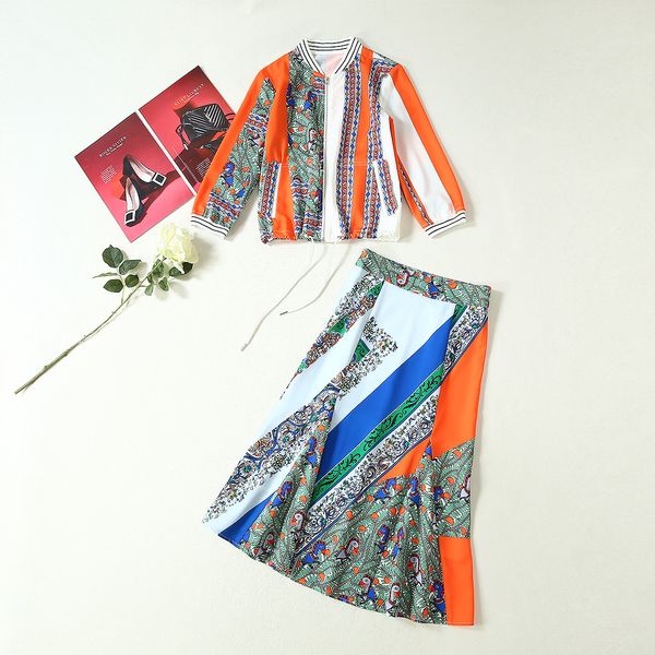 autumn 2019 new european and american women's wear zip coat with three-quarter sleeve skirts printed fashion suit, White
autumn 2019 new european and american women's wear zip coat with three-quarter sleeve skirts printed fashion suit, White