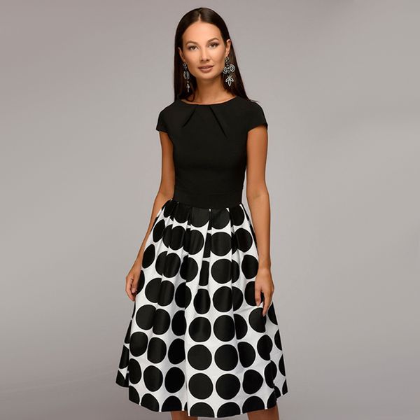 women vintage dot print a line party dress o neck short sleeve fold elegant mid dress autumn new fashion female vestidos, Black;gray
women vintage dot print a line party dress o neck short sleeve fold elegant mid dress autumn new fashion female vestidos, Black;gray