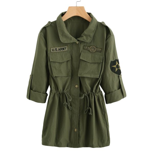 drawstring waist patch sleeve utility jacket female green single breasted denim women jackets and coats outerwear, Black;brown
drawstring waist patch sleeve utility jacket female green single breasted denim women jackets and coats outerwear, Black;brown