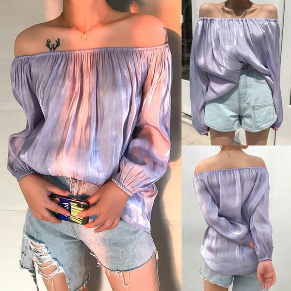 fashion purple t shirt women slash neck long sleeve loose t shirts off shoulder casual shirt, White
fashion purple t shirt women slash neck long sleeve loose t shirts off shoulder casual shirt, White