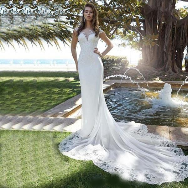 2020 beach wedding dresses mermaid sheer neck lace applique satin bridal gowns sweep train plus size wedding gowns, White
2020 beach wedding dresses mermaid sheer neck lace applique satin bridal gowns sweep train plus size wedding gowns, White
