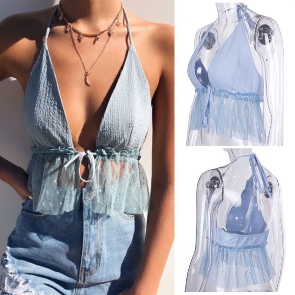 mesh hanging neck party solid crop lace up fashion summer transparent casual sleeveless women camisole open back, White
mesh hanging neck party solid crop lace up fashion summer transparent casual sleeveless women camisole open back, White