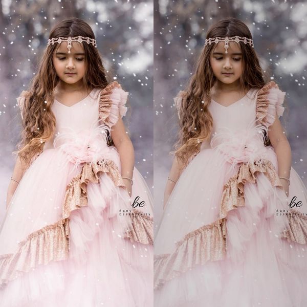 light pink flowers girls dresses ball gown v neck sequined feather kids pageant party dress custom first communion gowns, White;blue
light pink flowers girls dresses ball gown v neck sequined feather kids pageant party dress custom first communion gowns, White;blue