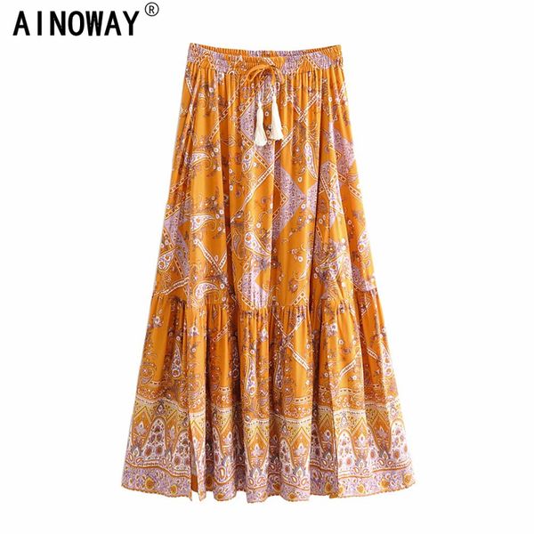 vintage chic hippie women orange floral print beach bohemian skirt high elastic waist pleated boho rayon maxi skirt femme, Black
vintage chic hippie women orange floral print beach bohemian skirt high elastic waist pleated boho rayon maxi skirt femme, Black