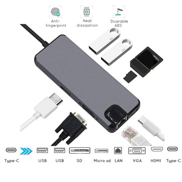 8 in 1 type c to 2usb sd micro sd lan vga hdmi usbc adapter hub extend pd charge dock 1000 mbps rj45 otg display
8 in 1 type c to 2usb sd micro sd lan vga hdmi usbc adapter hub extend pd charge dock 1000 mbps rj45 otg display