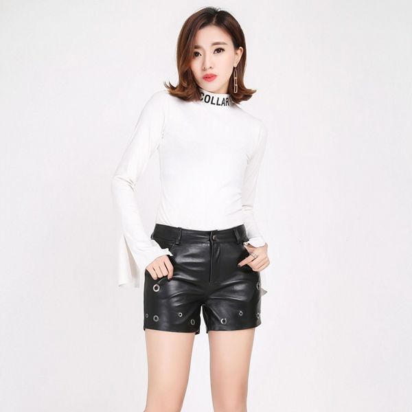 women's shorts fashion women sheepskin genuine leather zipper back pockets button waist straight female modis, White;black
women's shorts fashion women sheepskin genuine leather zipper back pockets button waist straight female modis, White;black