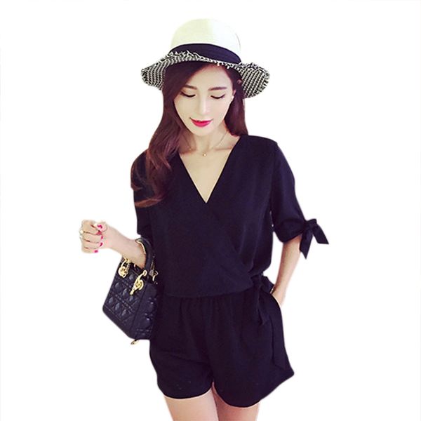 summer women chiffon playsuits v-neck short sleeves solid color fashion rompers red black t8, Black;white
summer women chiffon playsuits v-neck short sleeves solid color fashion rompers red black t8, Black;white