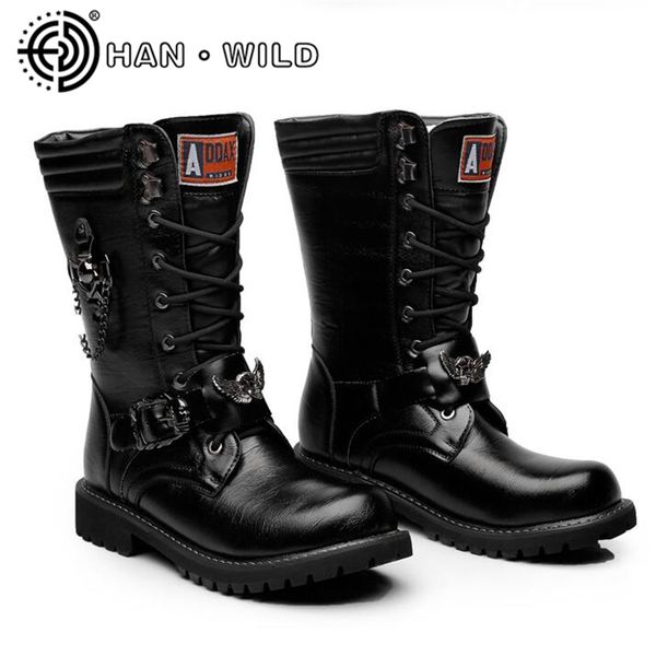 men high boots metal buckle punk motorcycle boots tactical army men botas leather shoes shoes, Black
men high boots metal buckle punk motorcycle boots tactical army men botas leather shoes shoes, Black