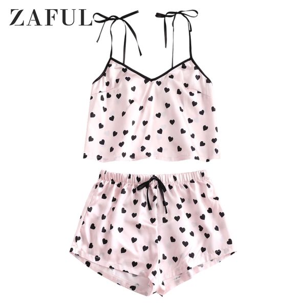 

zaful heart cami bowknot pajama set for women satin silky sleepwear cute style 2019, Black;red