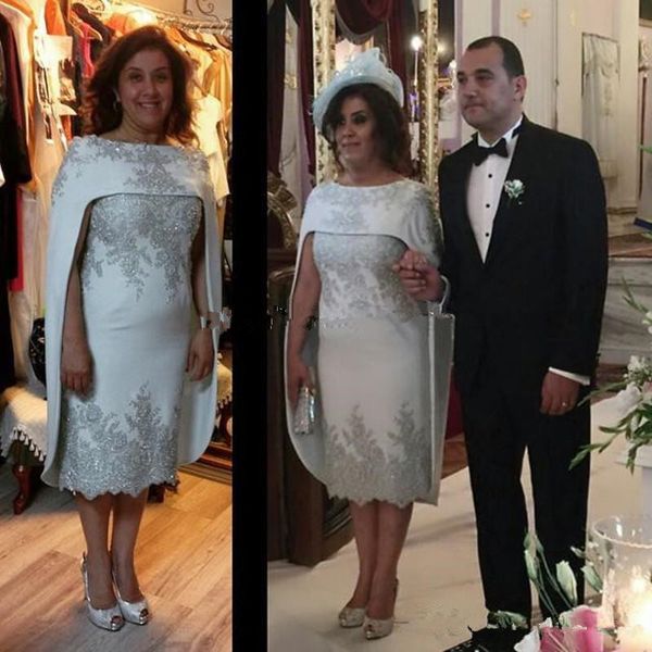 new light gray mother of the bride dress with cape tea length lace sequins and beads plus size mother groom dress godmother evening wear, Black;red
new light gray mother of the bride dress with cape tea length lace sequins and beads plus size mother groom dress godmother evening wear, Black;red