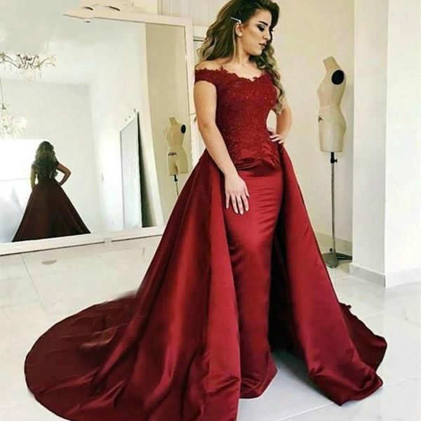 burgundy lace satin dark red prom dress with overskirt off shoulder long mermaid evening party gowns floor length 2020 fashion, Black
burgundy lace satin dark red prom dress with overskirt off shoulder long mermaid evening party gowns floor length 2020 fashion, Black