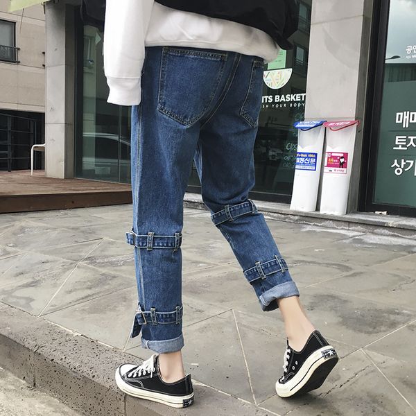 new men's jeans retro zipper open personality button decoration denim nine pants trend hip hop wide leg fall feeling jeans male, Blue
new men's jeans retro zipper open personality button decoration denim nine pants trend hip hop wide leg fall feeling jeans male, Blue