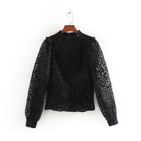women long sleeve blouse autumn 2019 new fashion flocking leopard black shine through shirt modern lady pullover, White
women long sleeve blouse autumn 2019 new fashion flocking leopard black shine through shirt modern lady pullover, White