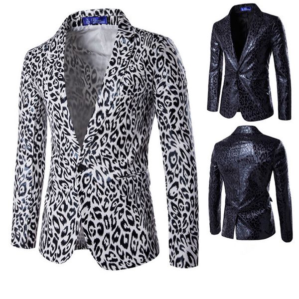 jacket men's suit jacket men's fashion leopard print casual single button suit blazer wedding banquet dress, White;black 
jacket men's suit jacket men's fashion leopard print casual single button suit blazer wedding banquet dress, White;black