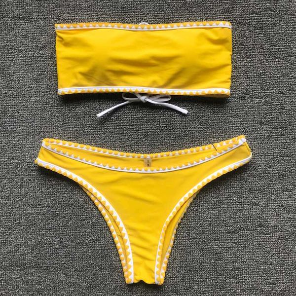 women's swimwear 2021 bandeau bikinis women back bandage lace up striped print bikini set female swimsuit beach wear girl, White;black
women's swimwear 2021 bandeau bikinis women back bandage lace up striped print bikini set female swimsuit beach wear girl, White;black