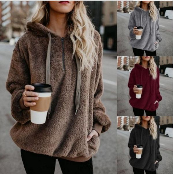 womens fluffy sweatshirts hooded pullover with long sleeve pockets zipper collar oversize sherpa pullover hoodies coat outwear, Black
womens fluffy sweatshirts hooded pullover with long sleeve pockets zipper collar oversize sherpa pullover hoodies coat outwear, Black