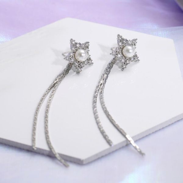 desigenr jewelry tassel zircon earrings five pointed star pearl earrings for women fashion of shipping, Silver
desigenr jewelry tassel zircon earrings five pointed star pearl earrings for women fashion of shipping, Silver