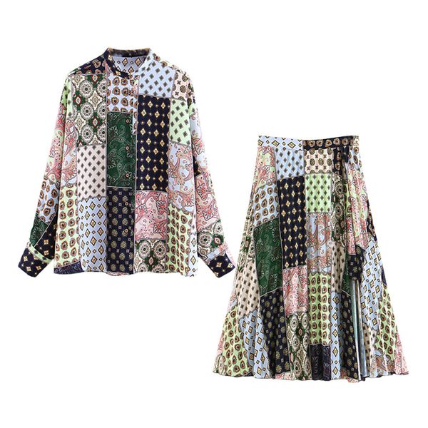 set female 2019spring and summer new retro printed shirt half skirt two-piece national style fashion temperament women's clothes, White
set female 2019spring and summer new retro printed shirt half skirt two-piece national style fashion temperament women's clothes, White