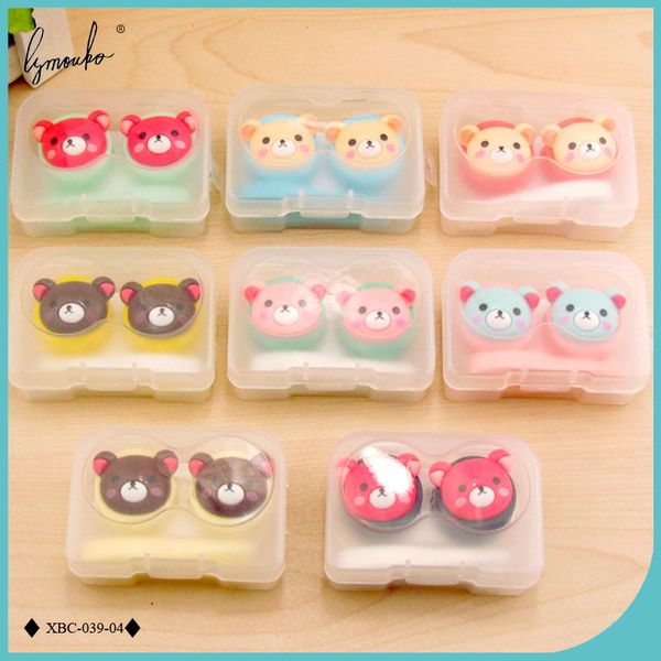 lymouko new design travel little bear patterns portable contact lens case plastic lenses container box for women