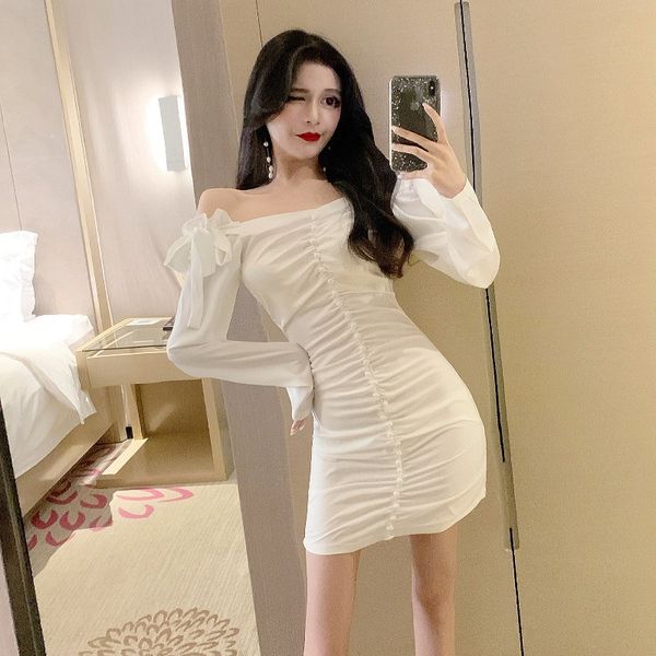 womens retro court-style off-shoulder slim pleated bag hip short gentle chic super fairy dress, White;black
womens retro court-style off-shoulder slim pleated bag hip short gentle chic super fairy dress, White;black
