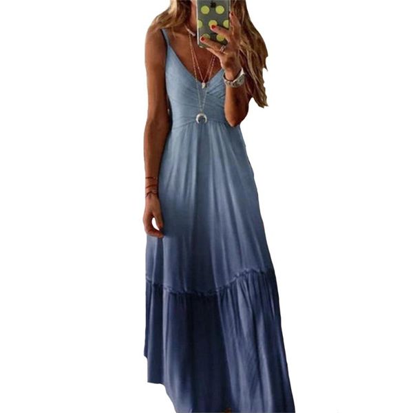 summer new dress plus pize 5xl v-neck gradient color strap dress ladies vacation travel big swing long wild beach dresses, Black;gray
summer new dress plus pize 5xl v-neck gradient color strap dress ladies vacation travel big swing long wild beach dresses, Black;gray