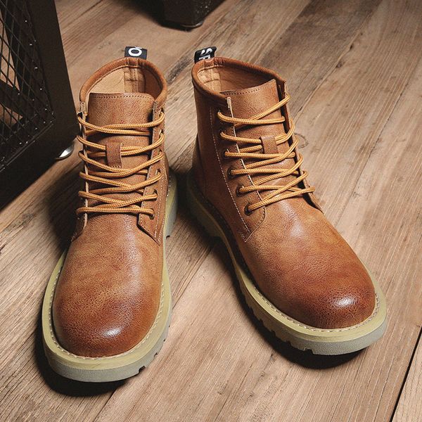 men's autumn casual booties fashion men leather lace up casual ankle boots shoes high-male round motorcycle boots, Black
men's autumn casual booties fashion men leather lace up casual ankle boots shoes high-male round motorcycle boots, Black