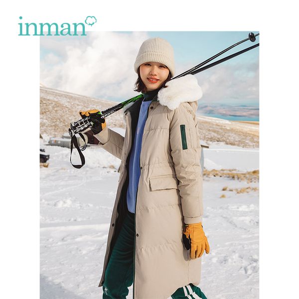 inman winter new arrival fur collar hooded contrast color big warm pocket women long fashion down coat, Black
inman winter new arrival fur collar hooded contrast color big warm pocket women long fashion down coat, Black