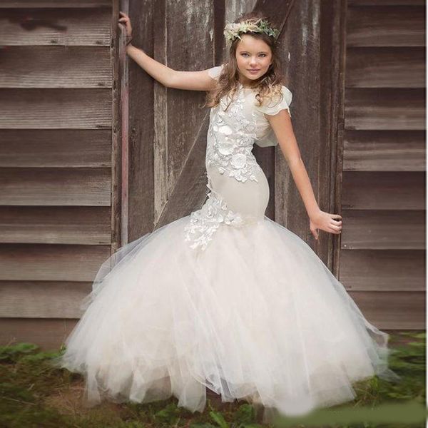 2020 fashion mermaid short sleeve tulle pageant dresses jewel neck with hand flower tiered bottom flower girls dresses, White;red
2020 fashion mermaid short sleeve tulle pageant dresses jewel neck with hand flower tiered bottom flower girls dresses, White;red