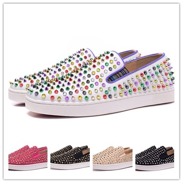 men women flat low white blue black suede leather spiked toe red bottom luxury casual shoes slip-on designer sneakers 36-46
men women flat low white blue black suede leather spiked toe red bottom luxury casual shoes slip-on designer sneakers 36-46